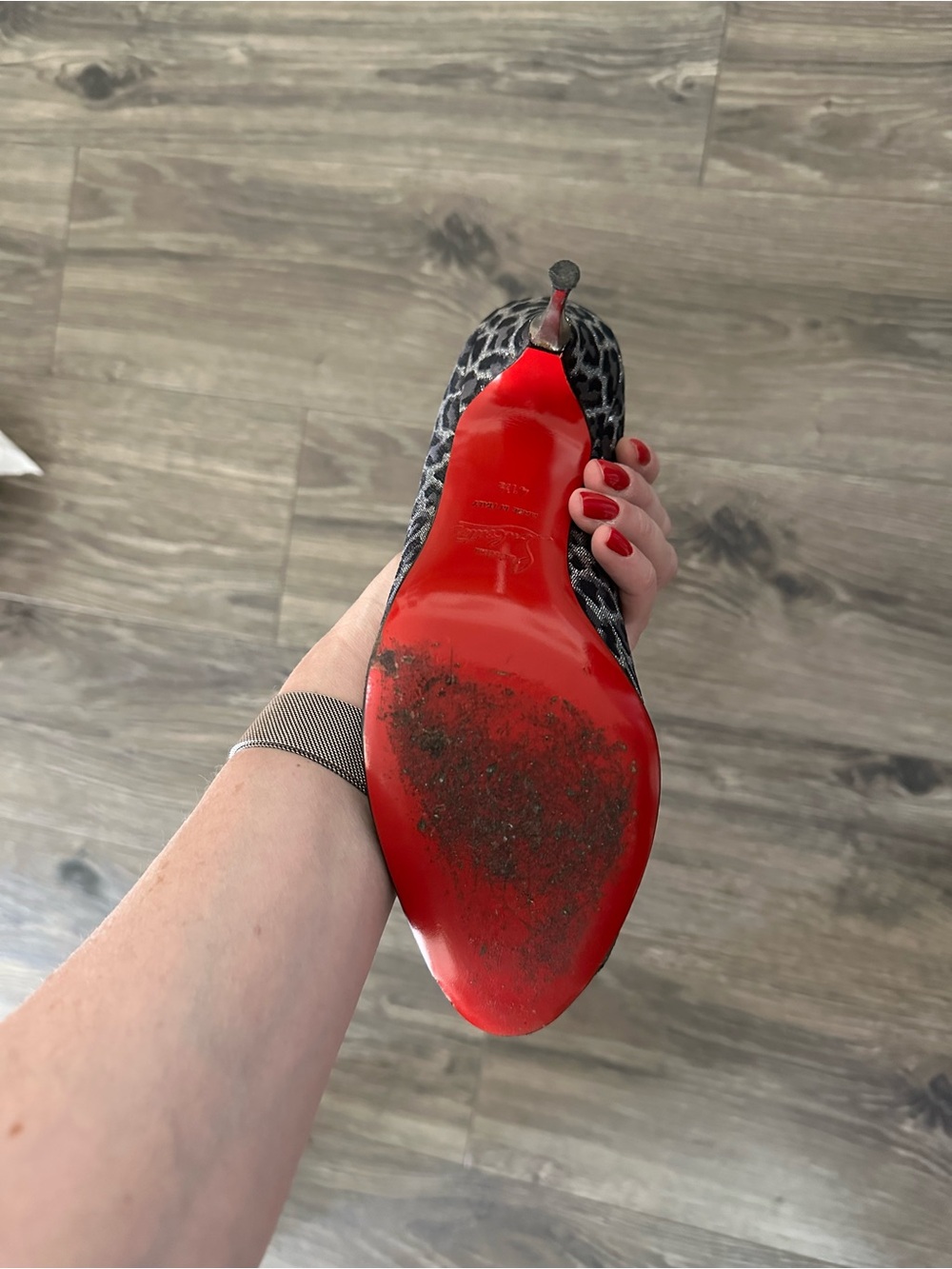Christian Louboutin Grey Leopard Print Peep-Toe Stiletto Heels - Picture 4 of 8